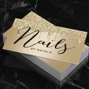 Tarjeta De Visita Nail Salon Gold Purpurina tipografía
