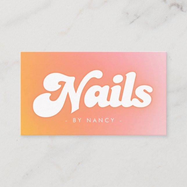 Tarjeta De Visita Nail Salon Groovy Retro Peach (Anverso)