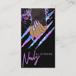 Tarjeta De Visita Nail Salon Holographic Moderno Glam Trendy Busines
