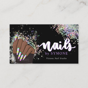 Tarjeta De Visita Nail Salon Holographic Purpurina Nail Tech Beauty