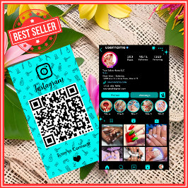 Tarjeta De Visita Nail Salon Instagram Turquoise | QR de los medios 