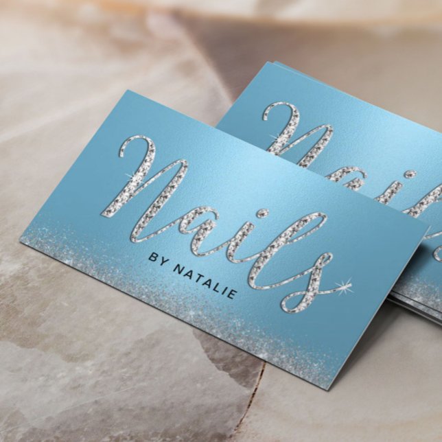 Tarjeta De Visita Nail Salon Light Blue Luxury Typography Manicurist (Subido por el creador)