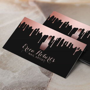 Tarjeta De Visita Nail Salon Makeup Artista Rosa Oro Drin Polaco