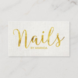 Tarjeta De Visita Nail Salon Manicurist Gold Script Elegante Linen