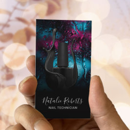 Tarjeta De Visita Nail Salon Manicurist Moderno Botella Polaca Negra