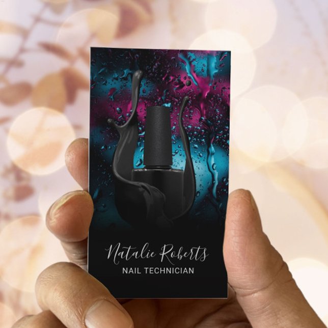 Tarjeta De Visita Nail Salon Manicurist Moderno Botella Polaca Negra (Subido por el creador)