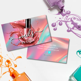 Tarjeta De Visita Nail Salon Manicurista polaco Pastel Holográfico