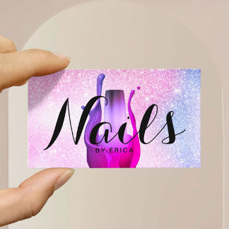 Tarjeta De Visita Nail Salon Manicurista Polaco Purpurina Pastel Mod