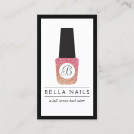 Tarjeta De Visita Nail Salon Monograma Purpurina Nail Polaco