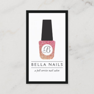 Tarjeta De Visita Nail Salon Monograma Purpurina Nail Polaco