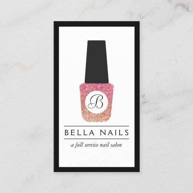 Tarjeta De Visita Nail Salon Monograma Purpurina Nail Polaco (Anverso)