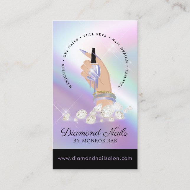 Tarjeta De Visita Nail Salon Nail Tech Diamond Nails Art Manicurista (Anverso)