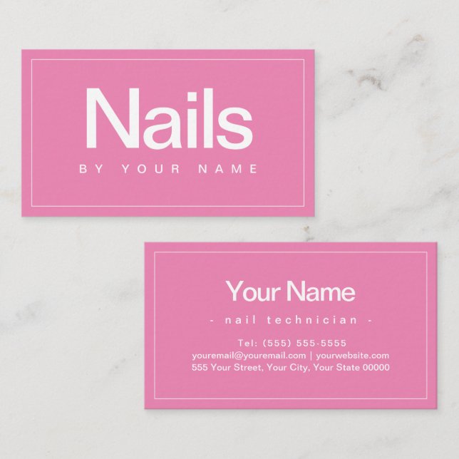 Tarjeta De Visita Nail Salon Nail Technician Plain Minimal Business (Anverso / Reverso)
