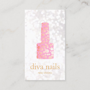 Tarjeta De Visita Nail Salon Oro Rosa Botella Polaca Manicurista