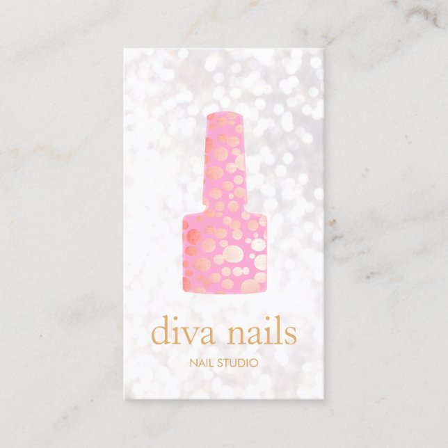 Tarjeta De Visita Nail Salon Oro Rosa Botella Polaca Manicurista (Anverso)