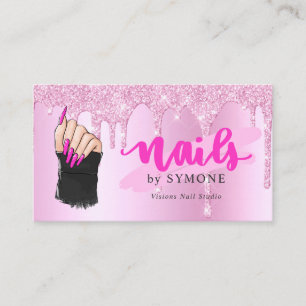 Tarjeta De Visita Nail Salon Pink Diamond Drin Purpurina de uñas Te
