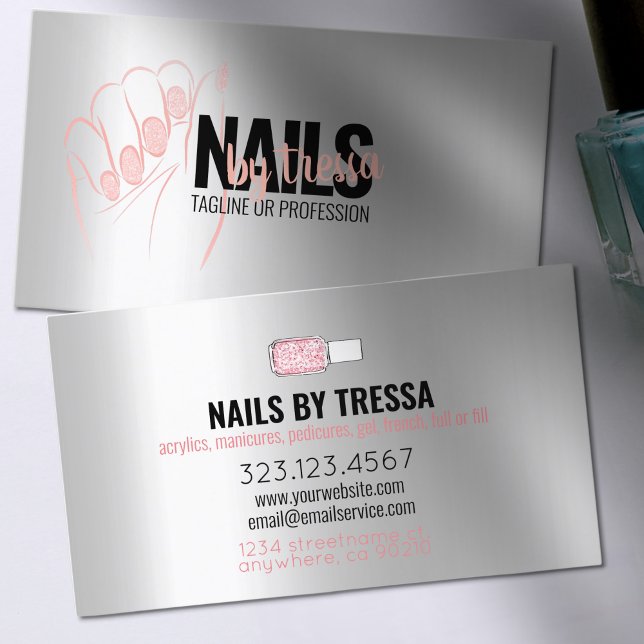 Tarjeta De Visita Nail Salon Platinum Rosa Quartz Rubor Purpurina ro (Subido por el creador)