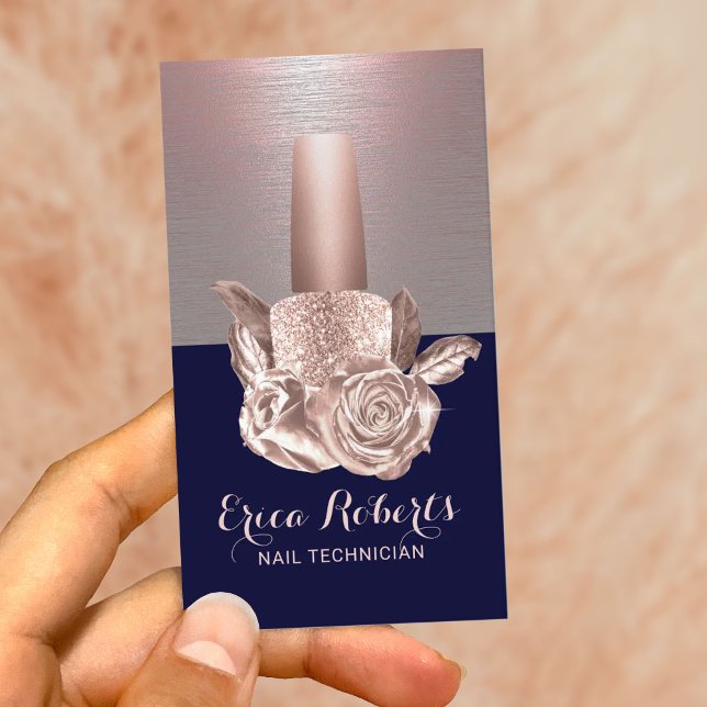 Tarjeta De Visita Nail Salon Rosa Gold Floral Botella Naval Manicuri (Subido por el creador)
