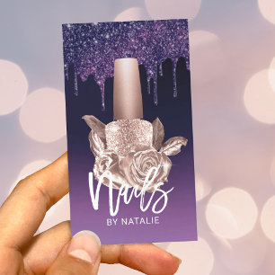 Tarjeta De Visita Nail Salon Rosa Gold Floral Modern Dris Purple