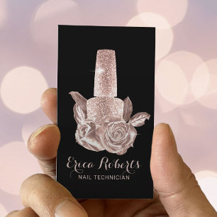 Tarjeta De Visita Nail Salon Rosa Gold Floral Polaco Manicurista