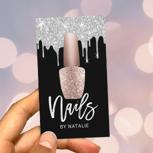 Tarjeta De Visita Nail Salon Rosa Oro Botella Polaca Manicurista
