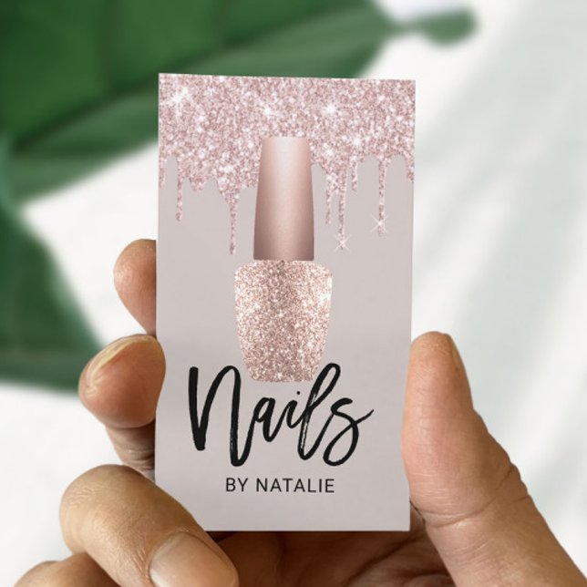 Tarjeta De Visita Nail Salon Rose Gold Drips Typography Manicurist  (Subido por el creador)