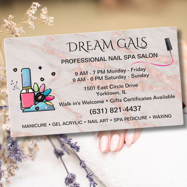 Tarjeta De Visita Nail Salon Spa Técnico Rubor Rosa Mármol (Subido por el creador)
