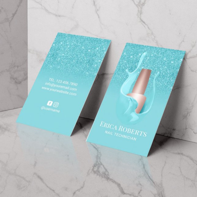 Tarjeta De Visita Nail Salon Turquoise Polaco Splash Makeup Artista (Subido por el creador)
