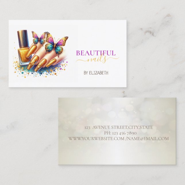 Tarjeta De Visita Nail Salon Woman Hand Nails (Anverso / Reverso)