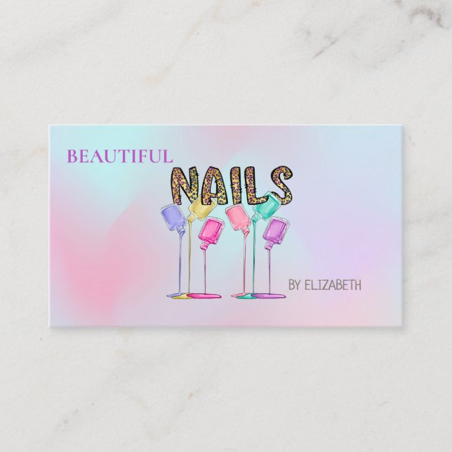 Tarjeta De Visita Nail Salon Woman Nail Polaca Holográfica (Anverso)