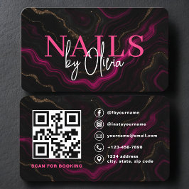 Tarjeta De Visita Nail Specialist Artist  QR Code Pink Black