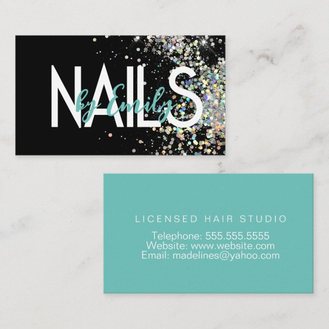 Tarjeta De Visita Nail Studio Designer Galaxy Art Verde azulado Negr (Anverso / Reverso)