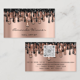 Tarjeta De Visita Nail Studio Drips Rosa QR Code logotipo Wax Body C