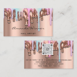 Tarjeta De Visita Nail Studio Drips Rosa QR Logo Wax Epilation Pink
