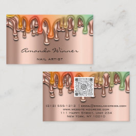 Tarjeta De Visita Nail Studio Drips Rosa QR Logotipo Wax Body Care
