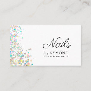 Tarjeta De Visita Nail Tech, artista de uñas, Purpurina holográfic