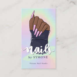 Tarjeta De Visita Nail Tech Artists Salón De Belleza Pastel Holográf