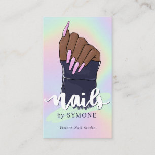Tarjeta De Visita Nail Tech Artists Salón De Belleza Pastel Holográf