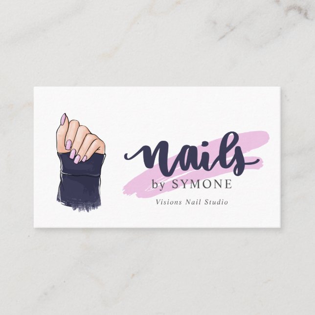 Tarjeta De Visita Nail Tech Beauty Salon Hand Ilustracion (Anverso)