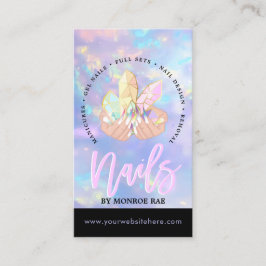 Tarjeta De Visita Nail Tech Crystal Holographic Nail Shop Blue Opal