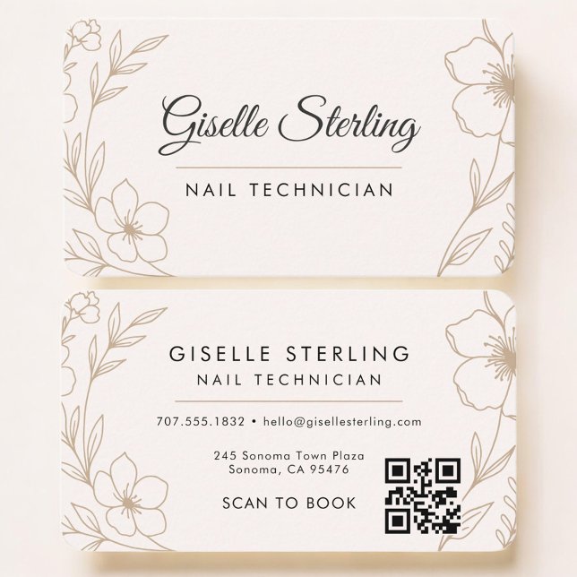 Tarjeta De Visita Nail Tech Floral QR Code Professional (Subido por el creador)
