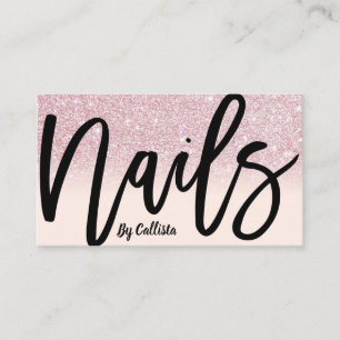 Tarjeta De Visita Nail Tech Girly Purpurina Rosa Ombre Typografía