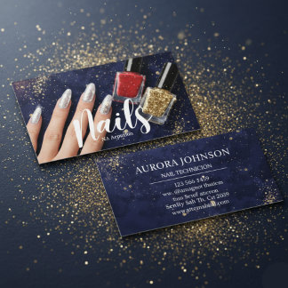 Tarjeta De Visita Nail Tech Glam Navy glitter Business Card