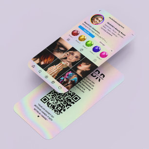 Tarjeta De Visita Nail Tech Holographic, artista moderno de uñas en
