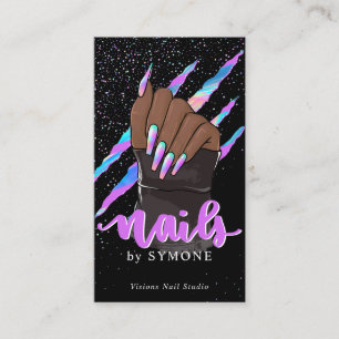 Tarjeta De Visita Nail Tech Holographic Claw Scratch Nail Shop