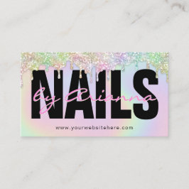 Tarjeta De Visita Nail Tech Holographic Purpurina Nail Drin Polaco