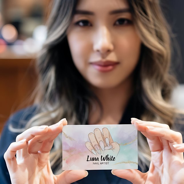 Tarjeta De Visita Nail Tech Manicure Watercolor (Nail Tech Business Card)