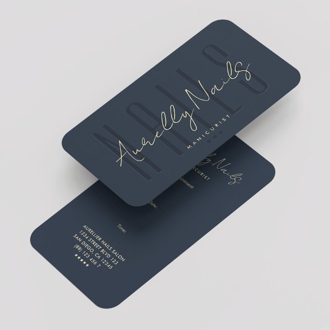 Tarjeta De Visita Nail Tech Manicurista Nombramiento Azul oscuro (Modern Nail Tech Manicurist Dark Blue Appointment Business Card
)
