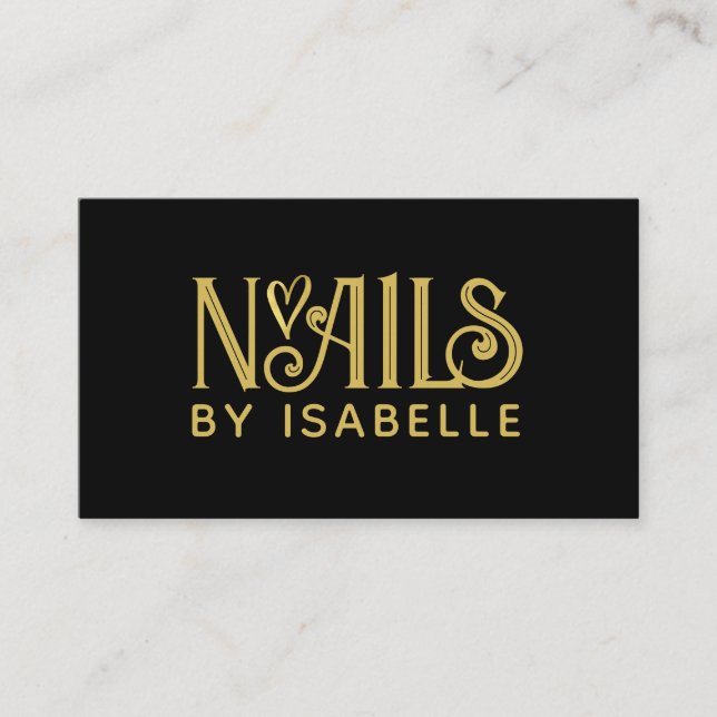 Tarjeta De Visita Nail Tech Nail Art Gold Logo Negro (Anverso)