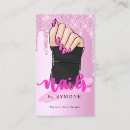 Tarjeta De Visita Nail Tech Nail Artist Salon Purpurina Rosa Drin